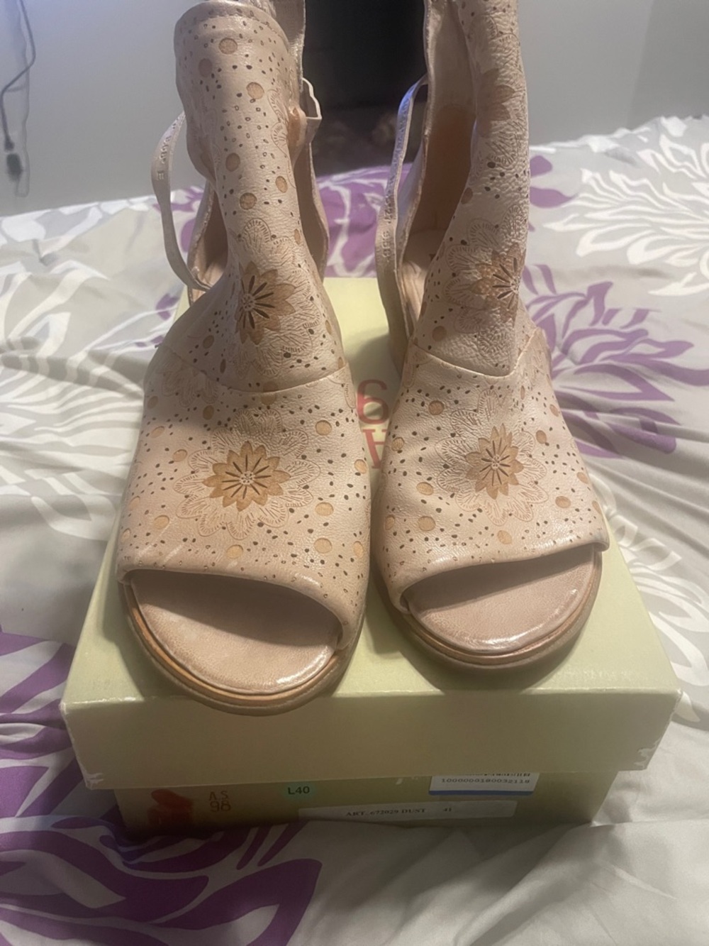 A.S.98 Beige Floral Cutout Open-Toe Heels sandals worn once
